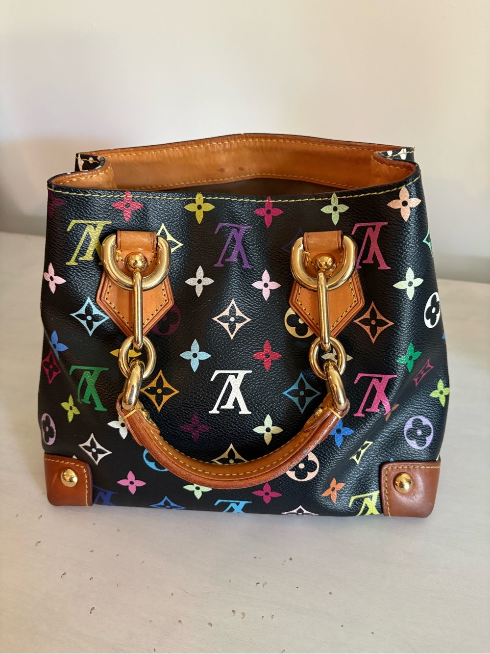 Louis Vuitton Black Multicolor Murakami Monogram Audra Bag with COA